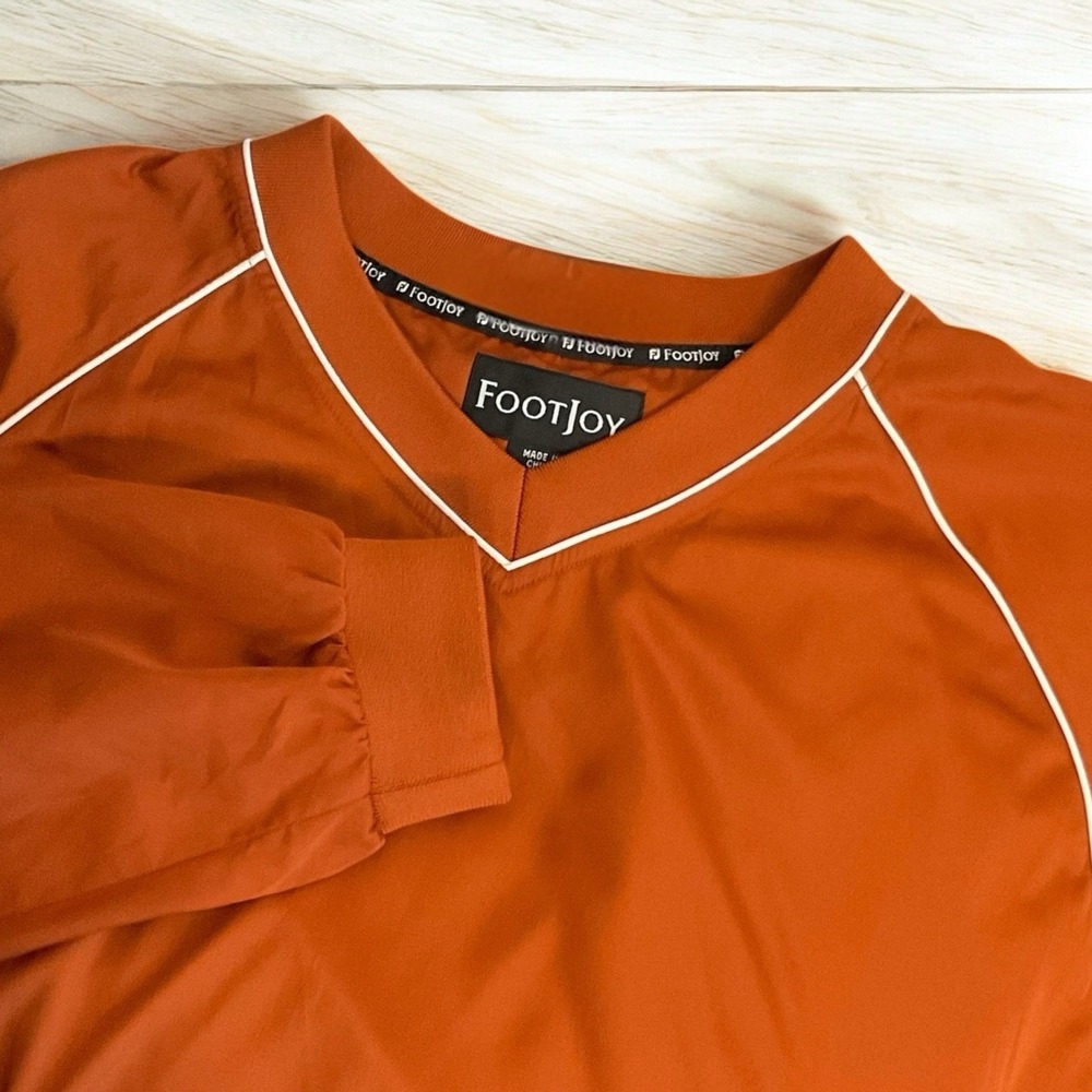 FJ FootJoy Pullover Men's Size Large Orange Golf Windbreaker Shirt Jacket Logo